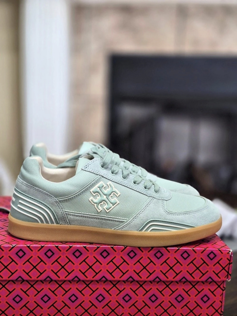 Tory Burch Clover Court AQUA MINT NYLON/SUEDE Sneakers  US 9.5